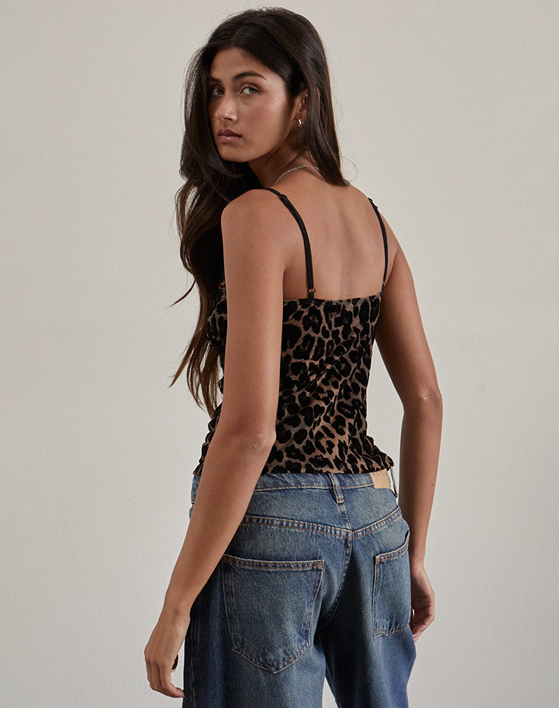Top Alcesta en malla flocada con estampado de leopardo Rar