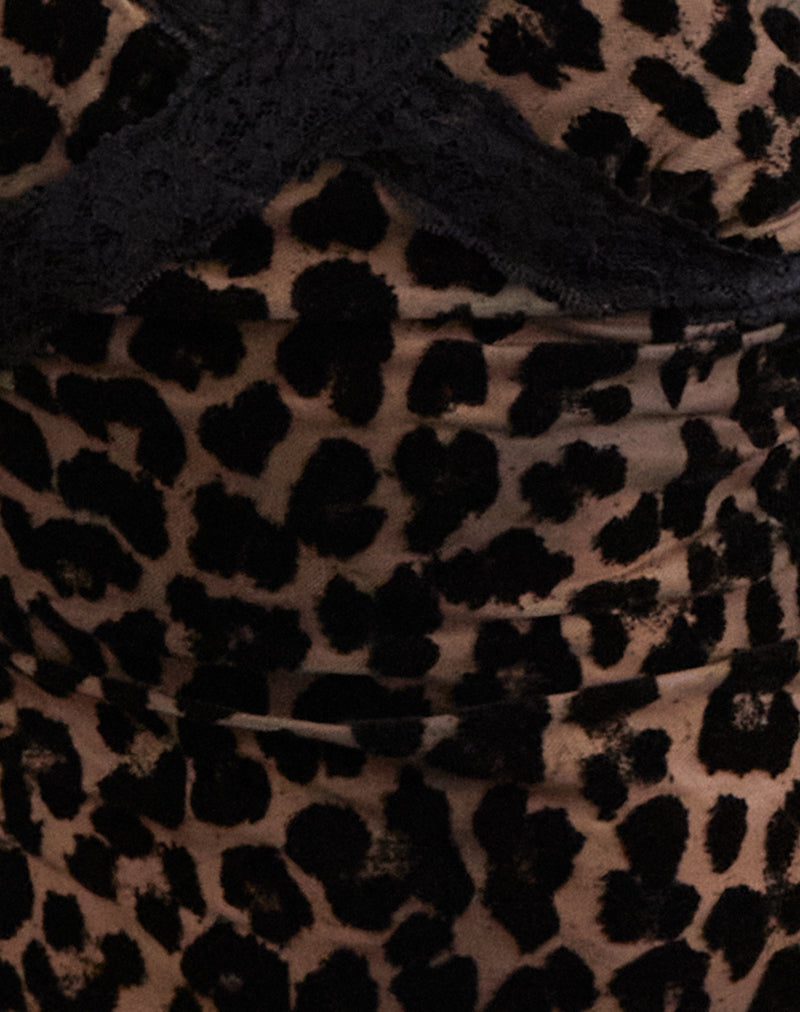 Top Alcesta en malla flocada con estampado de leopardo Rar