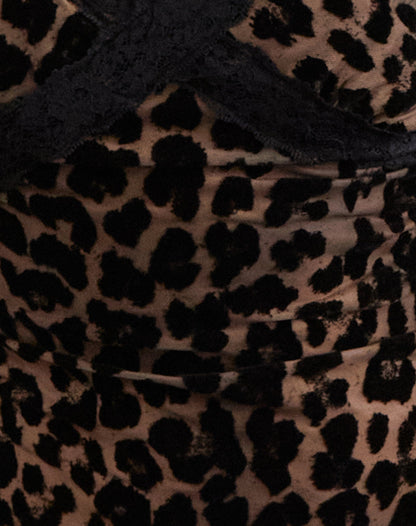 Top Alcesta en malla flocada con estampado de leopardo Rar